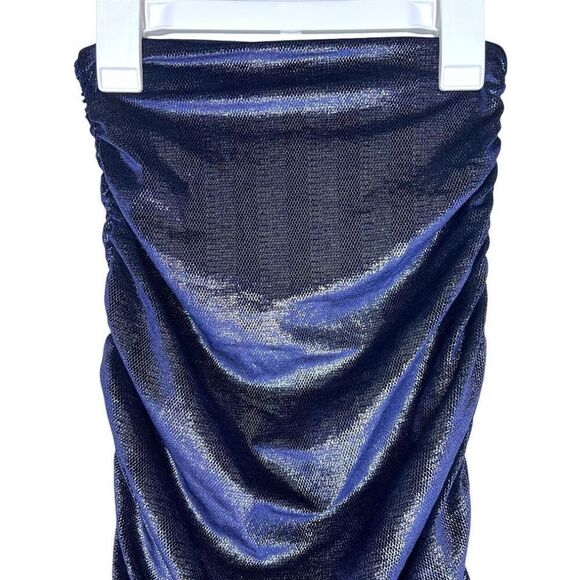 NEW Susana Monaco Shimmer Velvet High Waisted Skirt Midnight Blue Small - Picture 6 of 12